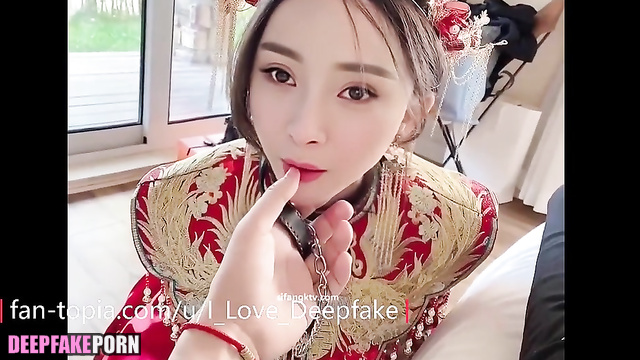 Fake Yang Mi sucks cock in a beautiful costume (深度伪造 杨幂)