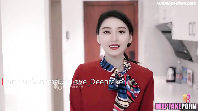 Hot, fake stewardess Fan Bingbing made blowjob before flight / 范冰冰 深度伪造