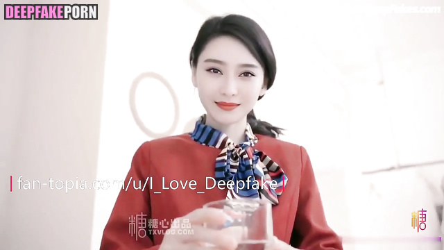 Hot, fake stewardess Fan Bingbing made blowjob before flight / 范冰冰 深度伪造