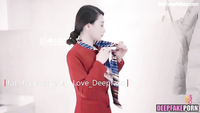 Hot, fake stewardess Fan Bingbing made blowjob before flight / 范冰冰 深度伪造