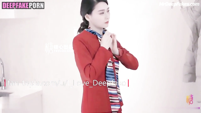 Hot, fake stewardess Fan Bingbing made blowjob before flight / 范冰冰 深度伪造