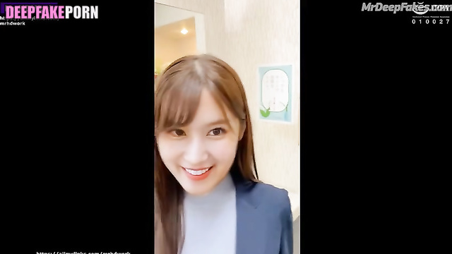 Adult Sana (TWICE) licks cock during a presentation (トゥワイス ディープフェイク)