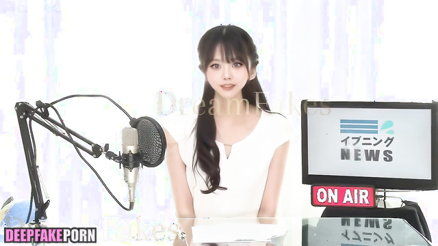 News anchor 本物の偽物 Wonyoung cums from my hands while she is on airアイヴ IVE real fake