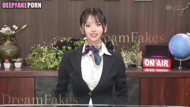 News anchor 本物の偽物 Wonyoung cums from my hands while she is on airアイヴ IVE real fake